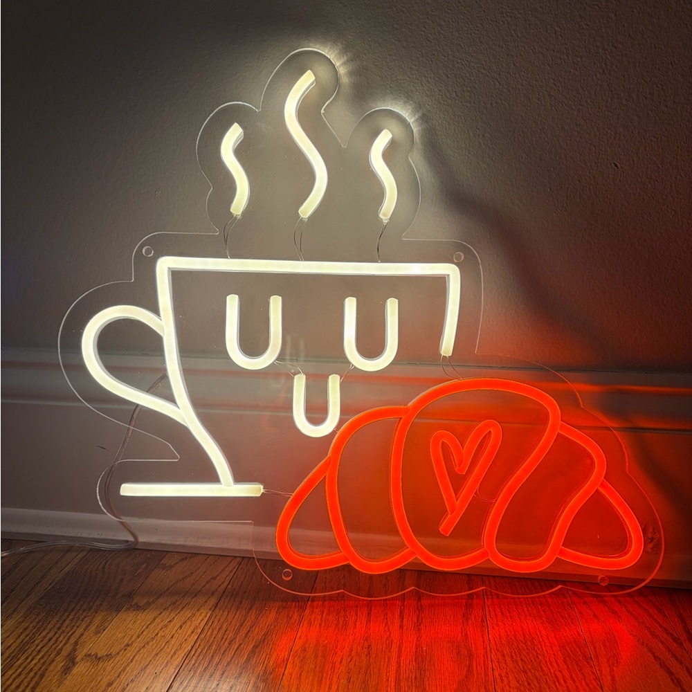 NWOT Handmade Flex LED Neon Coffee & Croissant Sign
